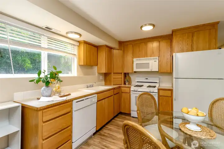 Tighter shot of the full kitchen