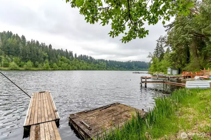 Dock next to boathouse. Ohop lake speed is restricted to 8mph or less except between 11am and 3:30pm. There is a public boat launch on the southern end and is open for year round fishing but is known for trout.