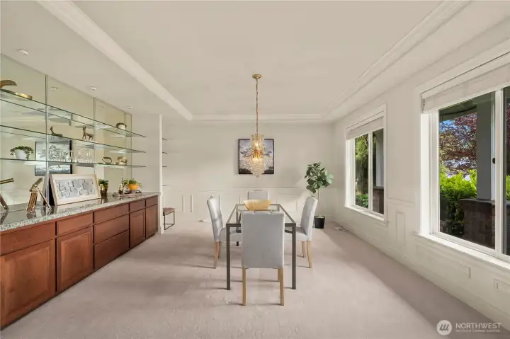 Just off the entry to the right is an expansive dining room, perfect for entertaining and hosting family gatherings.