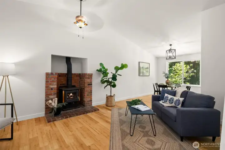 Living room flows into the dining area