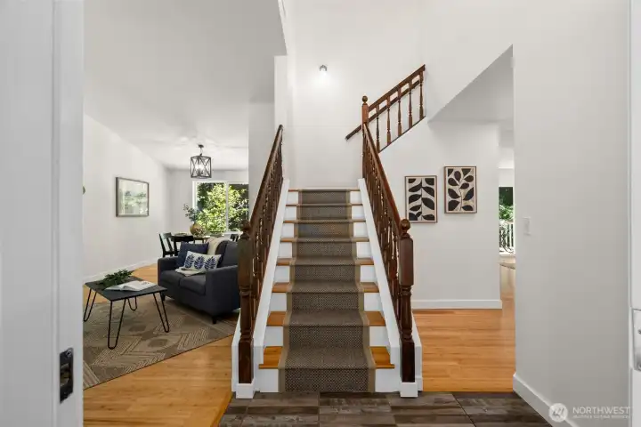 Two story entry with bamboo flooring