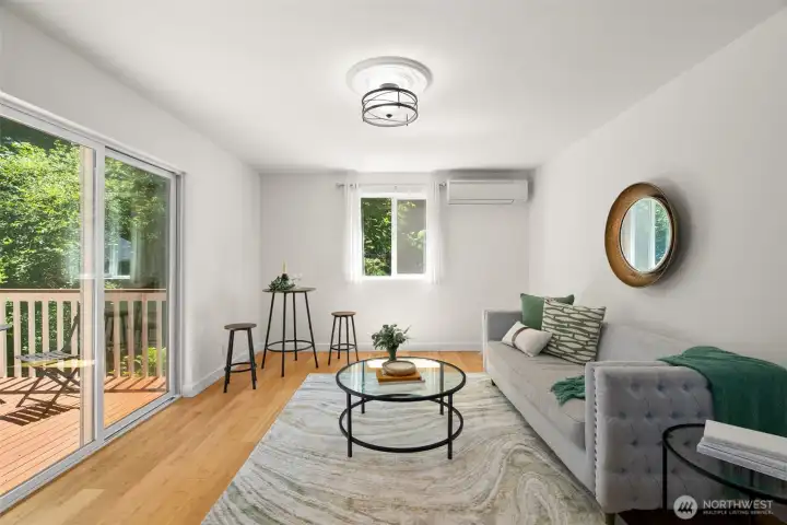Family room filled with natural light with mini-split for heat & A/C (new 2023)