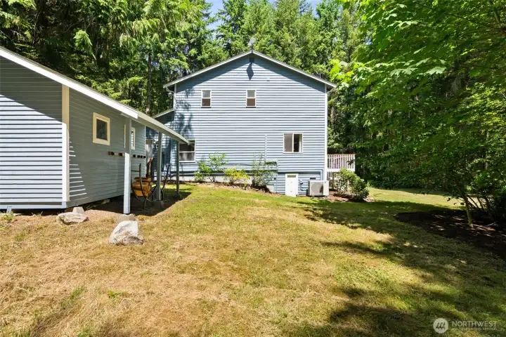 Side view showing shed and ductless mini-split capable of up to 4 heads