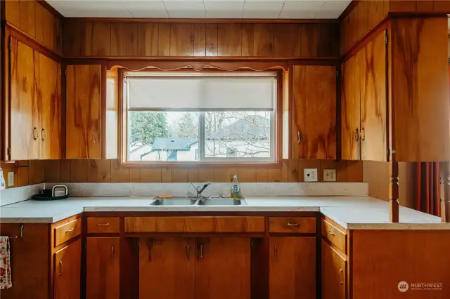 Original wood cabinets