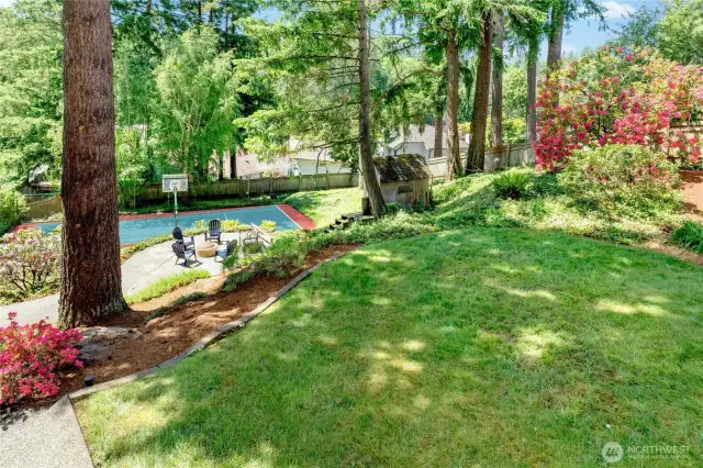 A flat lawn area ideal for gardening (originally designed to accommodate a pool)