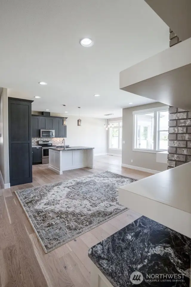Open living room into Kitchen