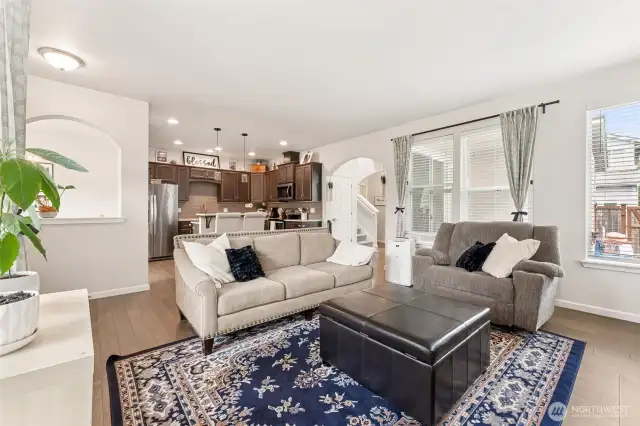 View from the corner of the family room to the kitchen.
