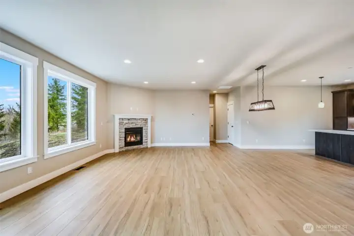 Great Room equipped with gas fireplace.