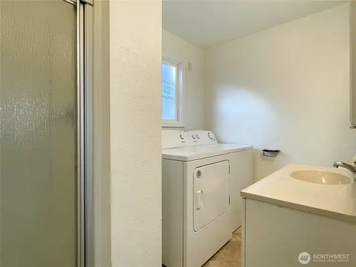 Unit B 3/4 bathroom & laundry. Washer & dryer stay.