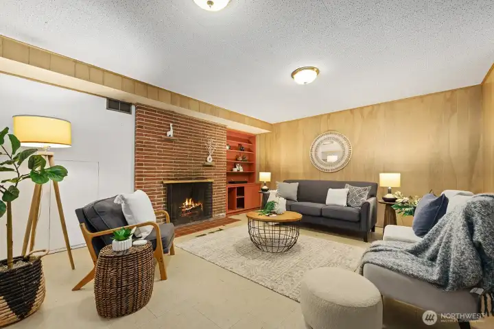On the lower level you'll find a large family room with a fireplace.