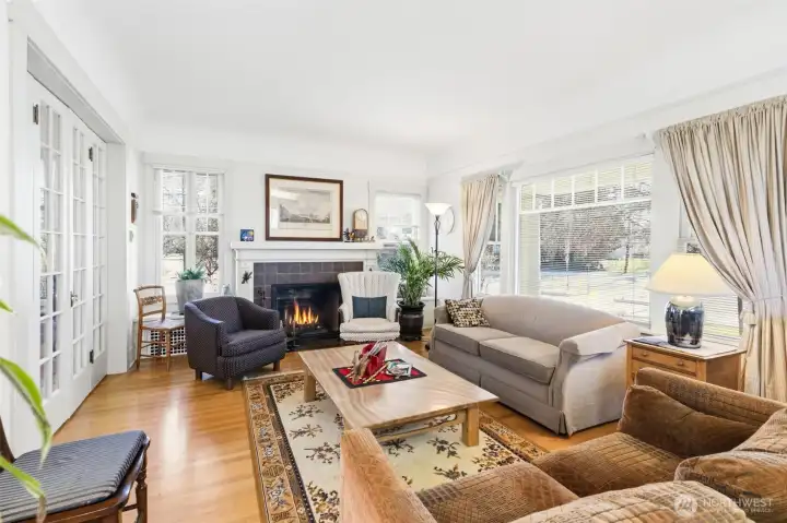 Wood burning fireplace in the living room