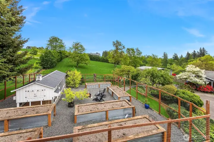Chicken coop, idyllic garden spaces