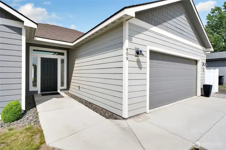 Covered front entry with walkway and exterior access