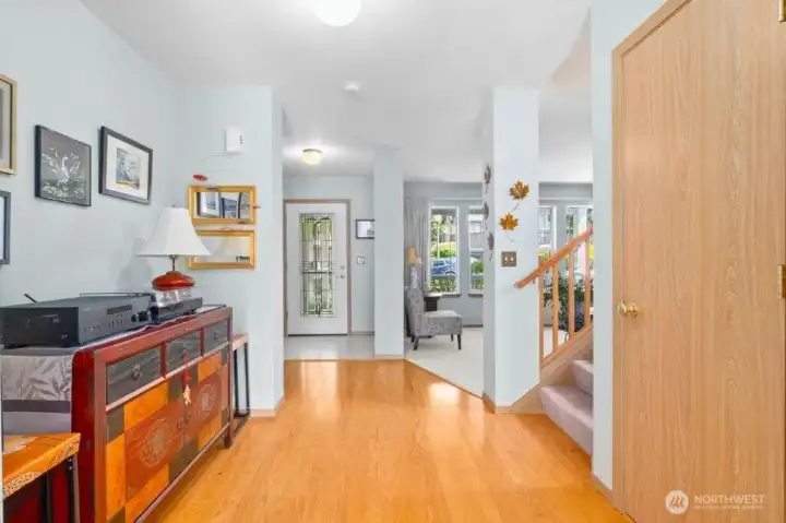 Looking from the family room/dining room area toward the front entrance.