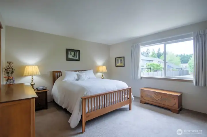 The Primary bedroom is quite large, and includes a big walk in closet and 5-piece bath.