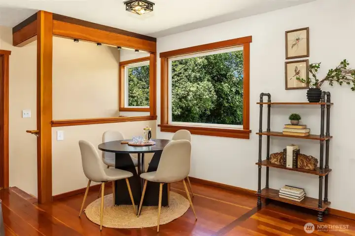 Exquisite hand-fitted clear-fir trim, accented with custom walnut inlays, lends warmth and artistry Exquisite hand-fitted clear-fir trim, accented with custom walnut inlays, lends warmth and artistry