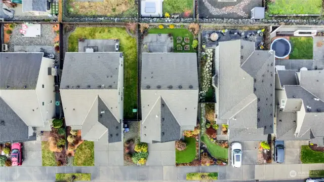 Birds eye view of front, top and Back of house