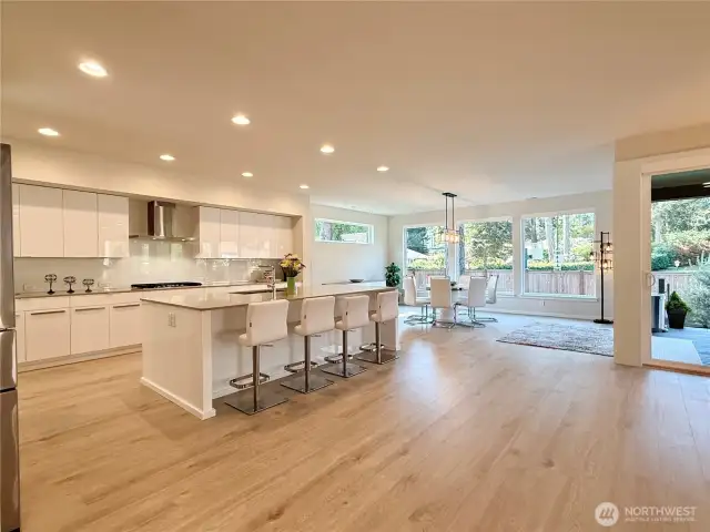 Gourmet kitchen and dining area.
