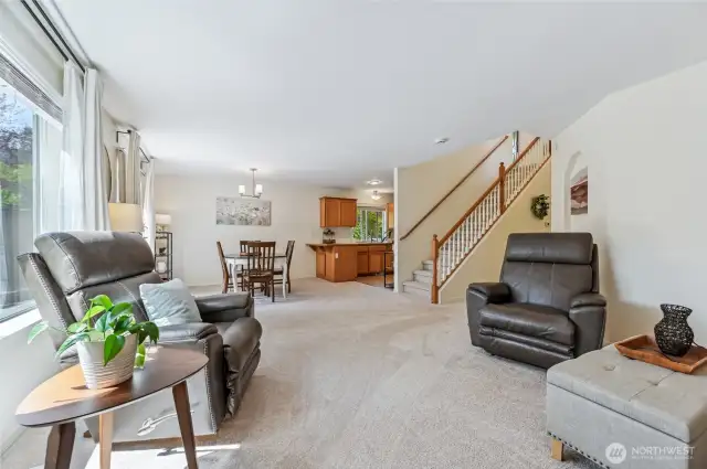 Living space is large and opens to dining area.