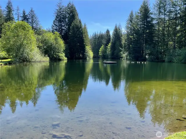 Very nice and clear swimming pond.  The water is moving keeping the pond fresh.