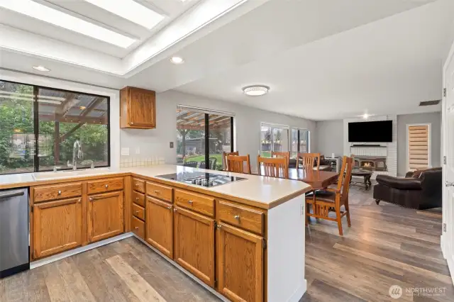 Kitchen seamlessly blends into the living room.