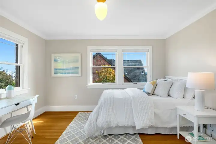 Bedroom #5 is the SE corner and has the best city view.  Having corner bedrooms means windows on 2 sides for light and views. All of the bedrooms have spacious closets with built in organization systems.