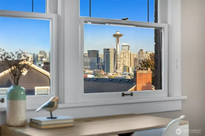 The Space Needle is your constant companion.