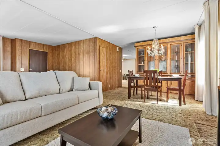 Living room opens to dining room