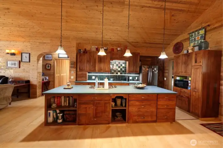 The island is 13 feet long, great for buffets and prep.