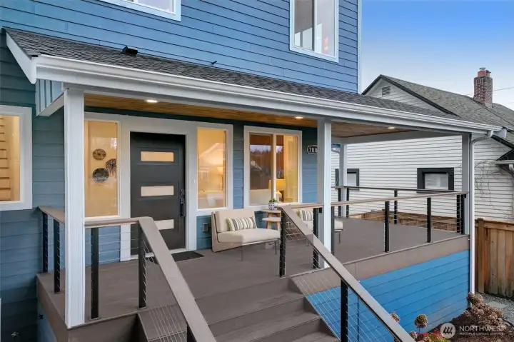 Front porch with a large deck