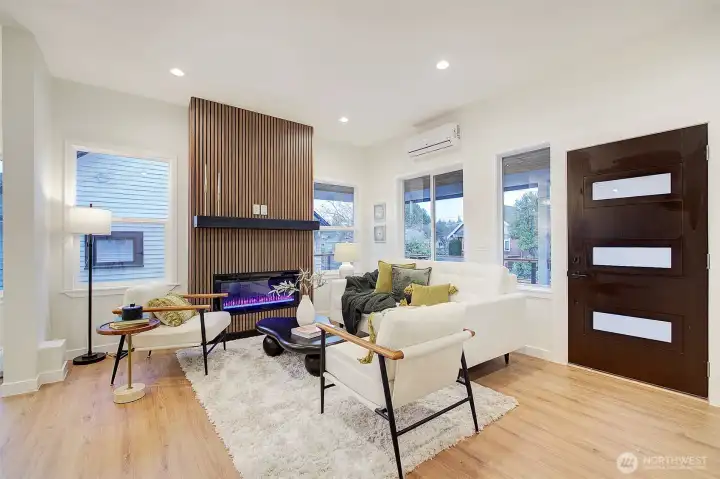 Modern electric fireplace warms the livingroom