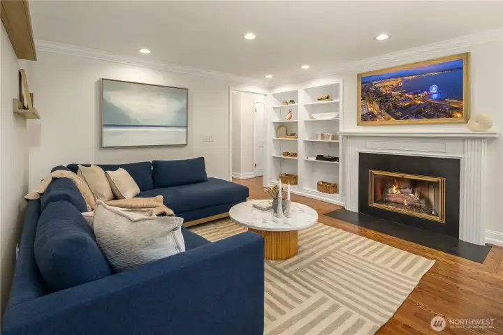 Versatile living space with built-ins and a clean, modern sensibility