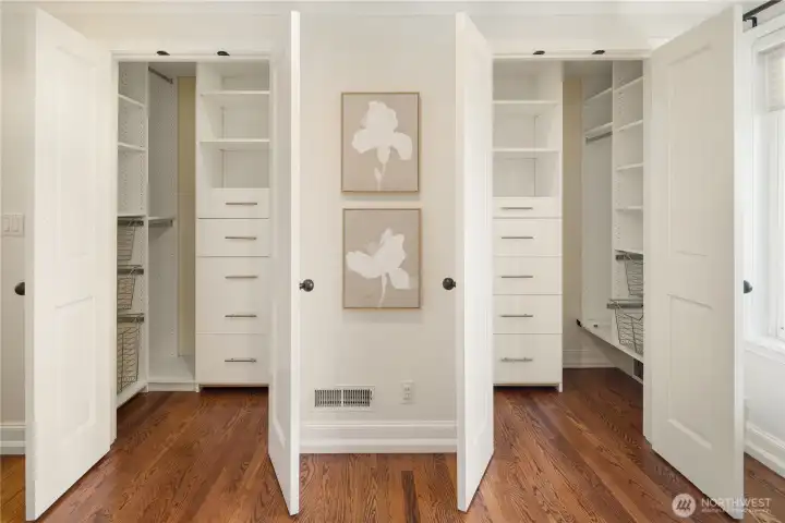 Generous primary closets
