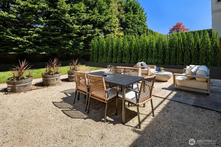 Concept rendering illustrating added privacy with an arborvitae hedge.