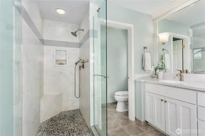 Custom tile shower with glass door