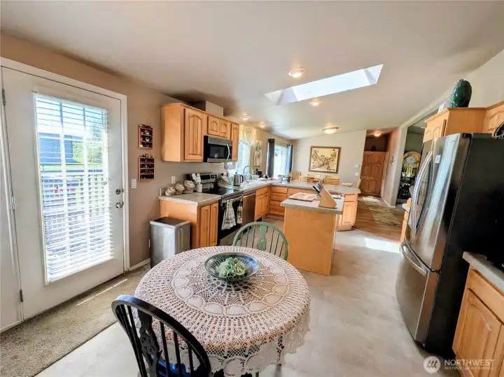 French doors from backyard into the kitchen.