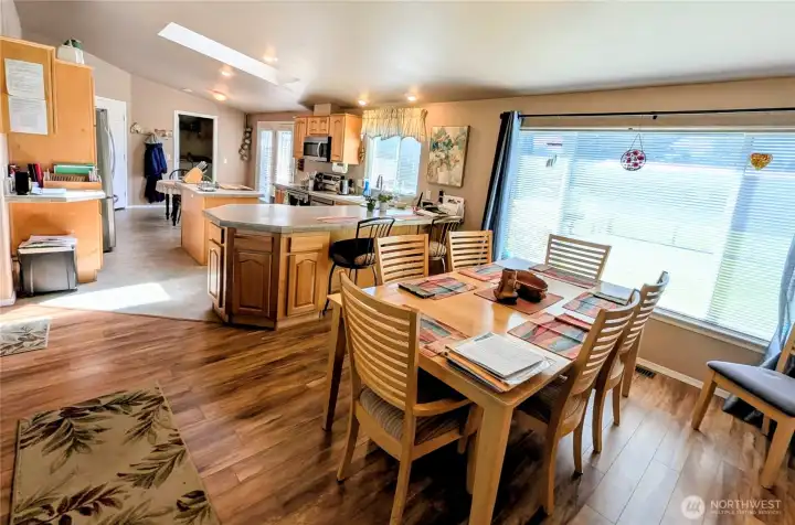 View of dining and large kitchen area.