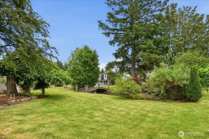 Front yard, bridge over the pond