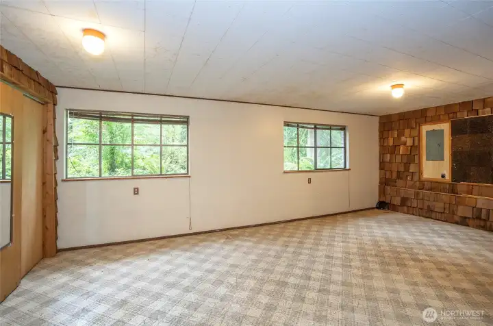 Lower-level recreation room offering flexible additional living space.