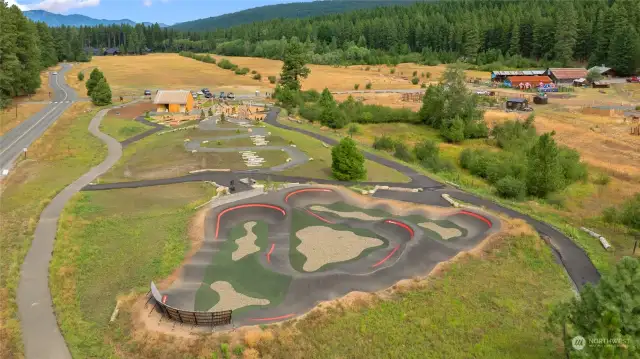 Aerial view of the new Bike Pump Track at Nelson Farm