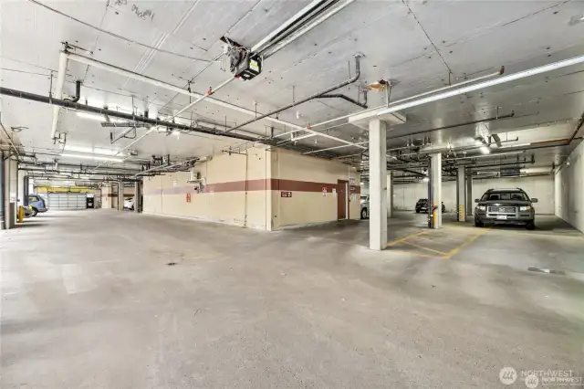 Secure garage for your convenience.  You or your guests will love having a place to park!  This is a desirable commodity even if not for you!