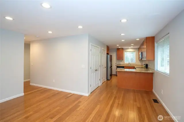 A seamless view from the living area into the kitchen.
