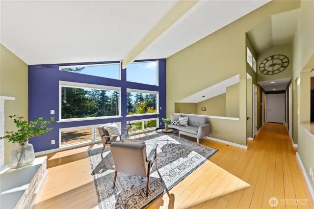 Bamboo wood flooring and architecturally interesting ceiling lines.