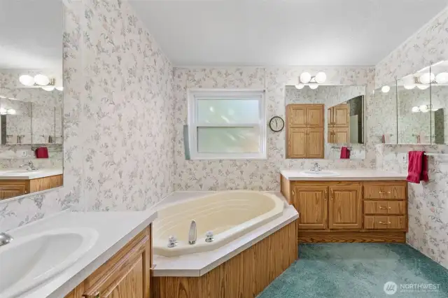 Two sinks and spaced apart to give you both your own area!
