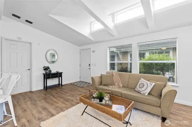 Spacious living room with vaulted ceiling