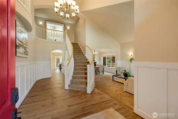 A grand entrance with soaring ceilings.