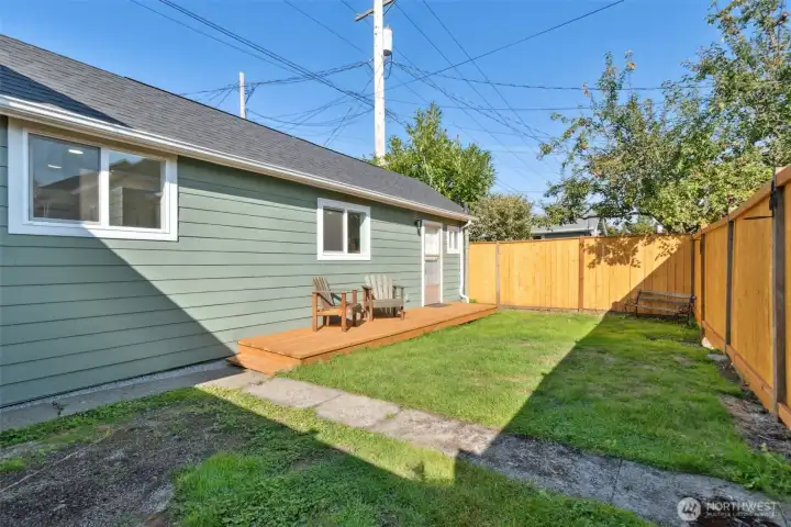 New deck with private, fenced-in yard