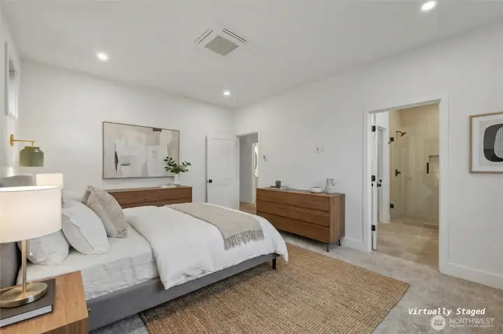 A view of the primary bath connected to the primary bedroom