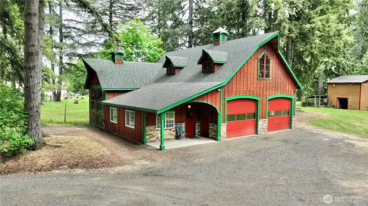 Craftsmans 2 story workshop. Well appointed, lighted and houses an executive quality office.