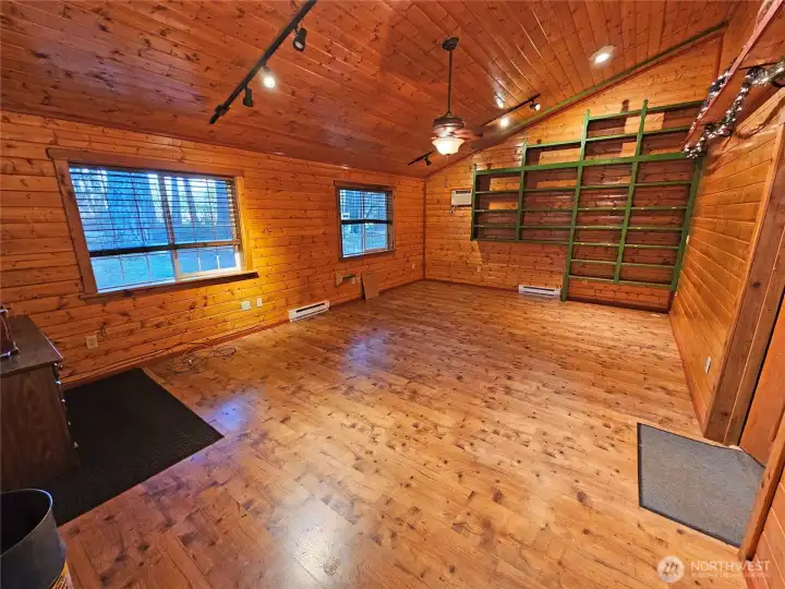 Knotty pine lined office